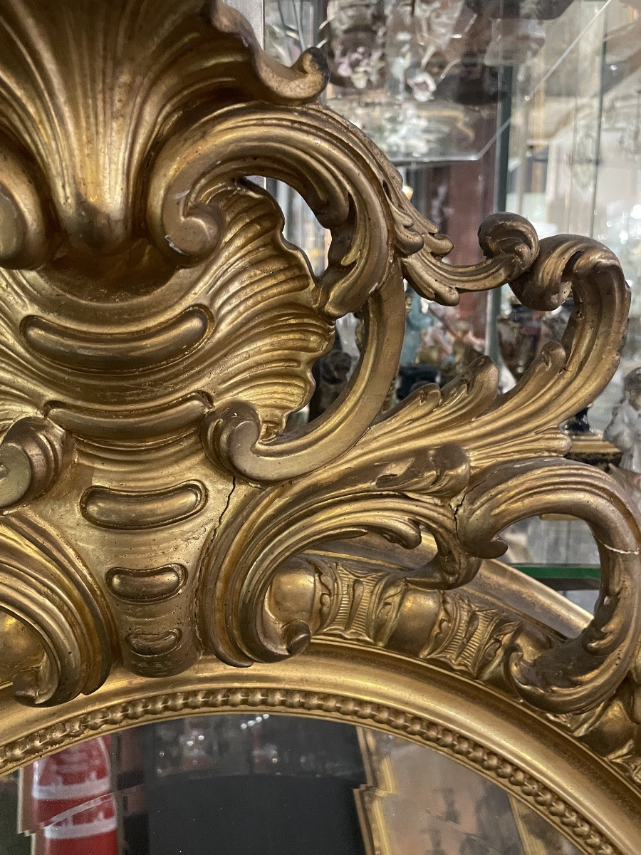 Miroir d’époque Napoléon III de forme ovale en bois doré -photo-3