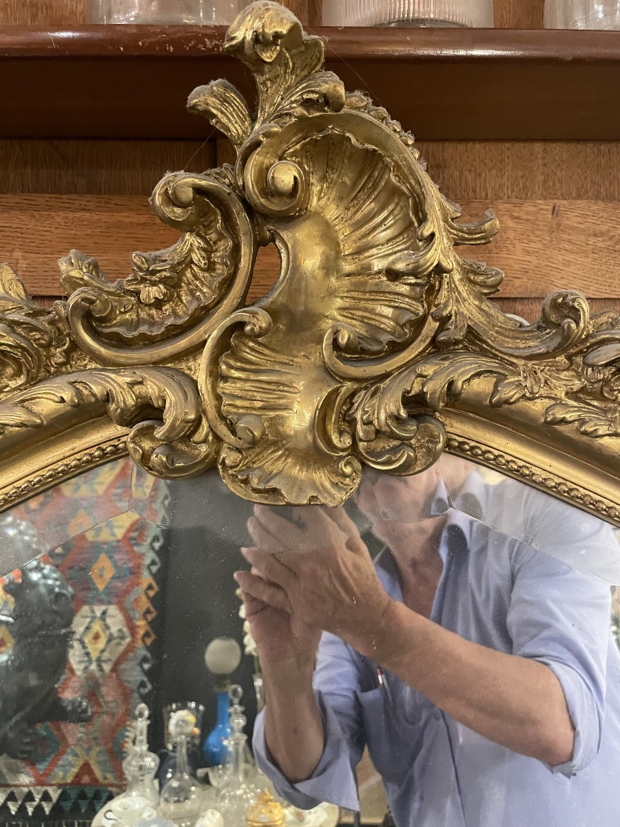 Miroir d’époque Napoléon III en bois doré de style Louis XV -photo-2