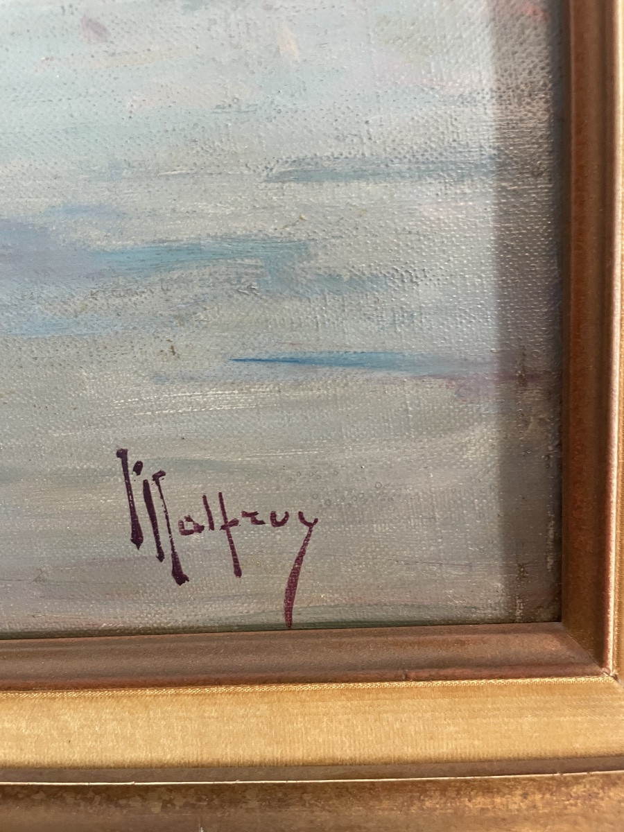 Huile sur toile représentant un paysage animé provençal signé Malfroy -photo-2