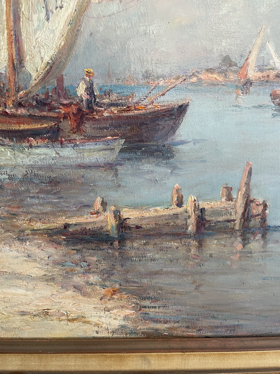 Huile sur toile représentant un paysage animé provençal signé Malfroy -photo-6