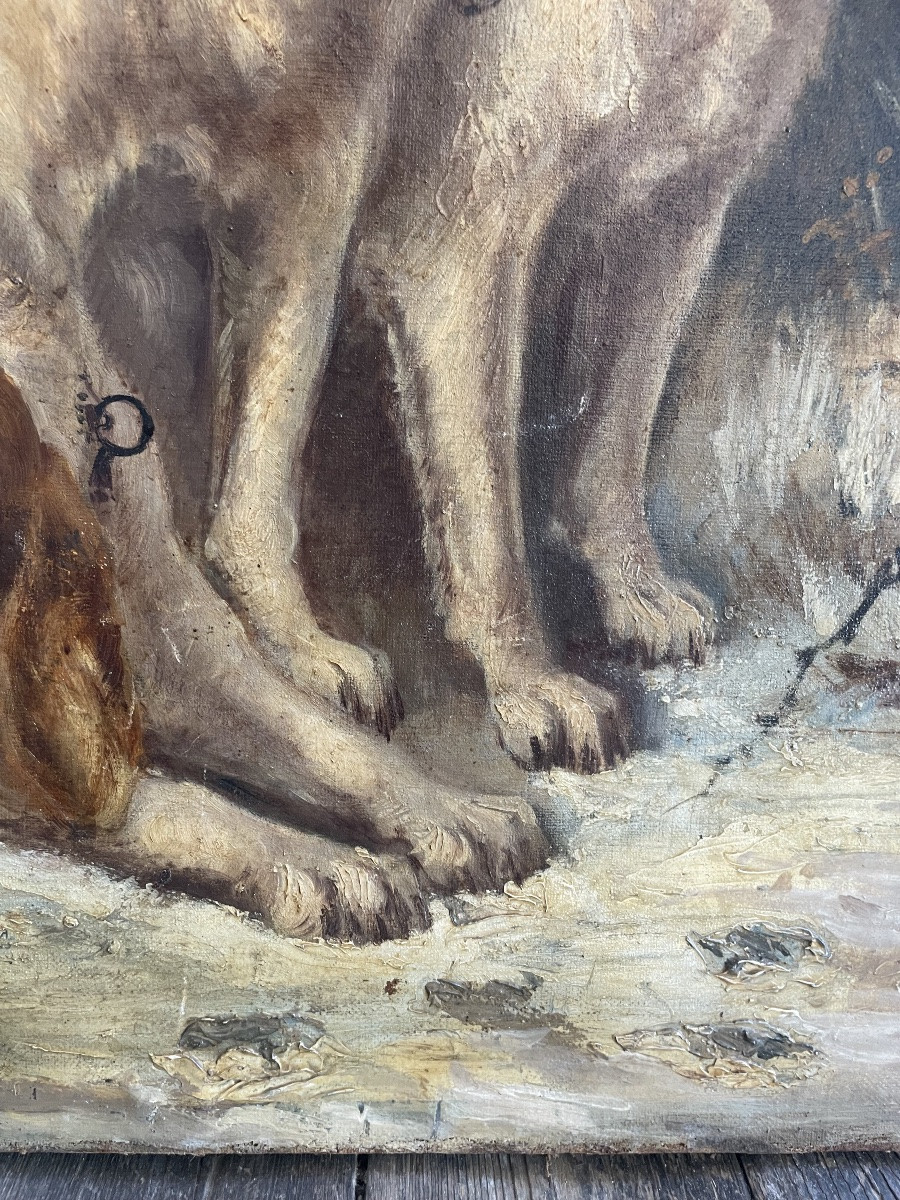 Oil On Canvas Depicting Relay Dogs In The Snow 1891 Signed Samson -photo-1