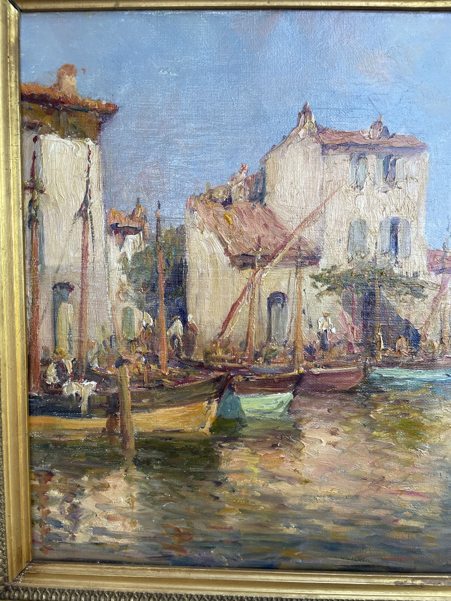 Huile sur toile signée Malfroy représentant les Martigues -photo-4