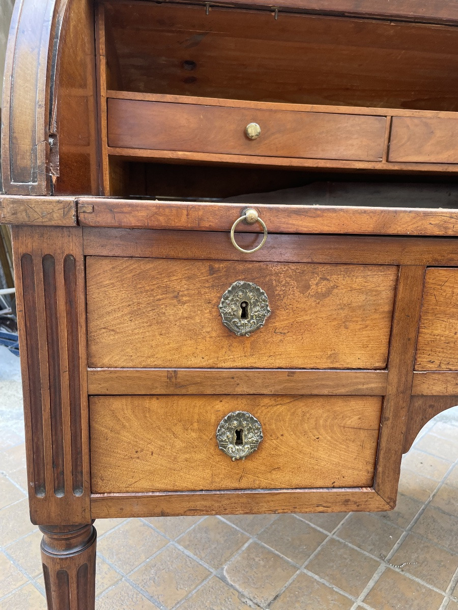 Bureau à cylindre en acajou blond d’époque Louis XVI -photo-7