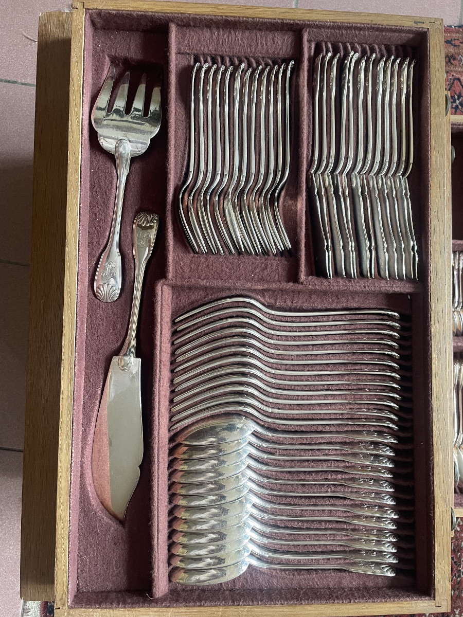 5-drawer Box Containing A Solid Silver Cutlery Set Weighing 10,380 Grams -photo-2