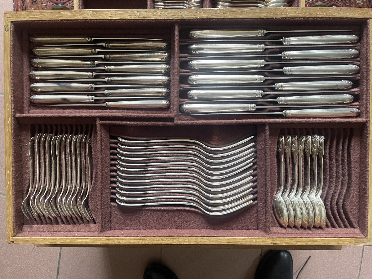 5-drawer Box Containing A Solid Silver Cutlery Set Weighing 10,380 Grams -photo-3