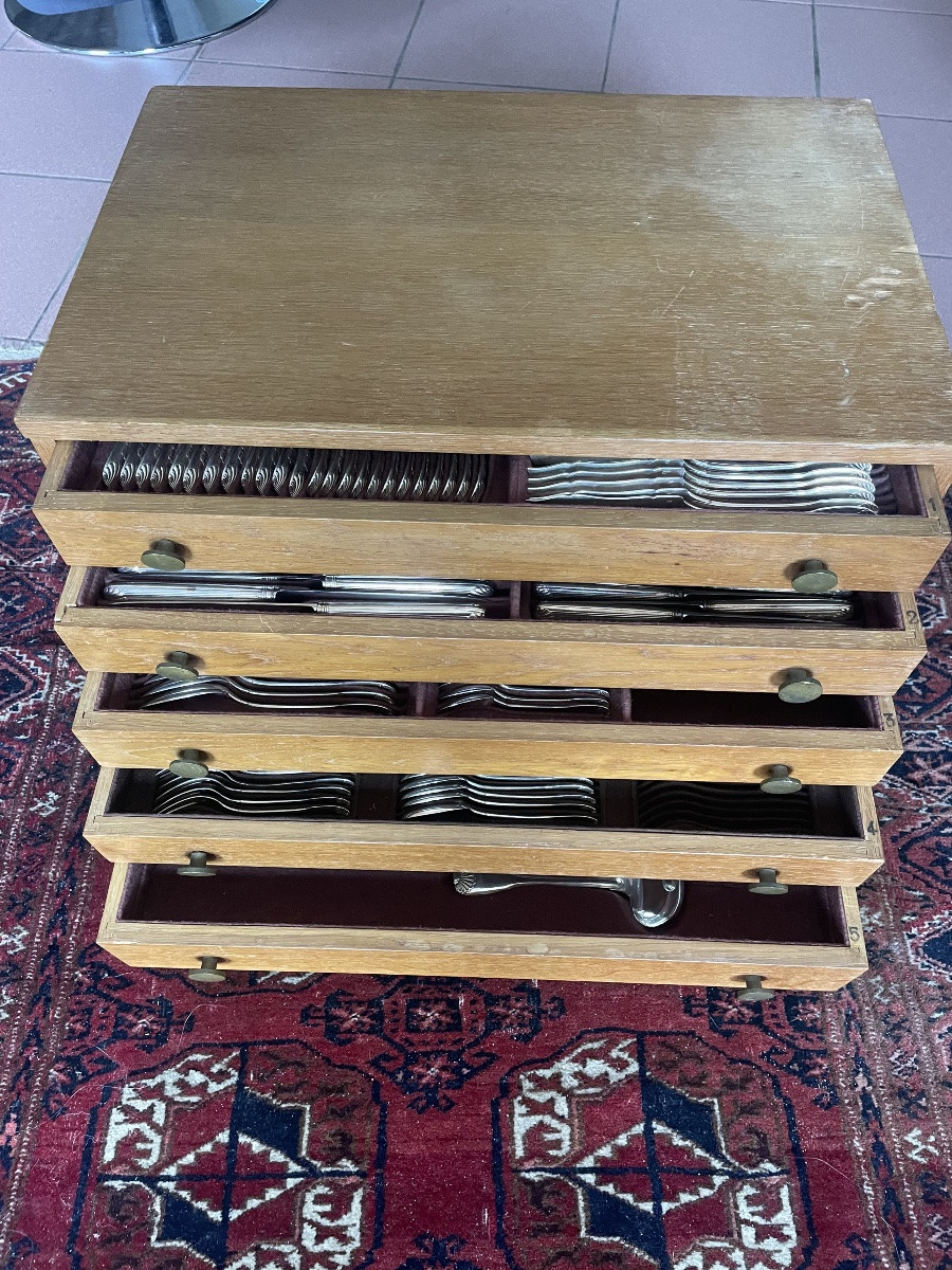 5-drawer Box Containing A Solid Silver Cutlery Set Weighing 10,380 Grams -photo-8