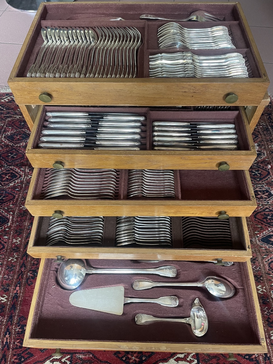 5-drawer Box Containing A Solid Silver Cutlery Set Weighing 10,380 Grams 
