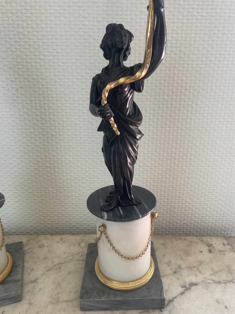 Pair Of Bronze And Marble Candelabras From The Directoire Period -photo-2