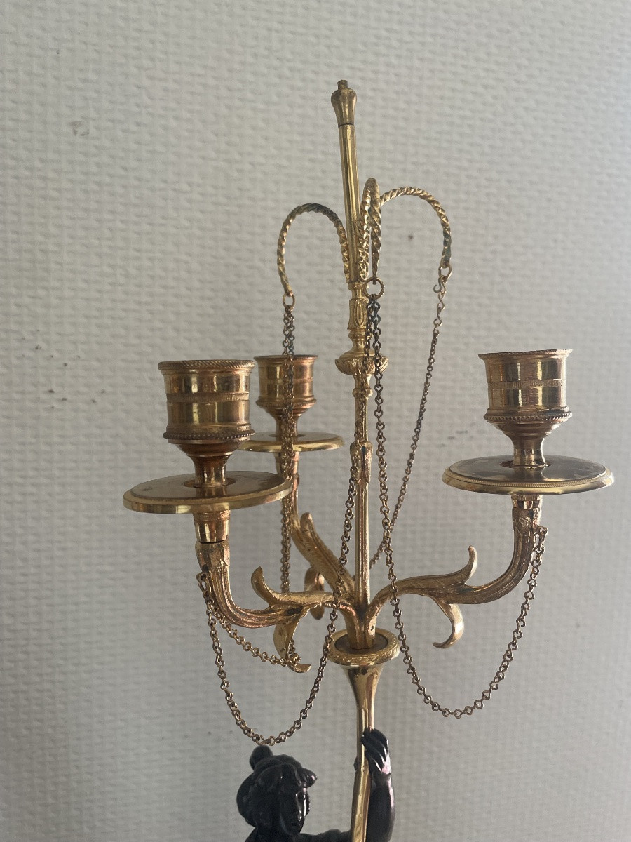 Pair Of Bronze And Marble Candelabras From The Directoire Period -photo-1