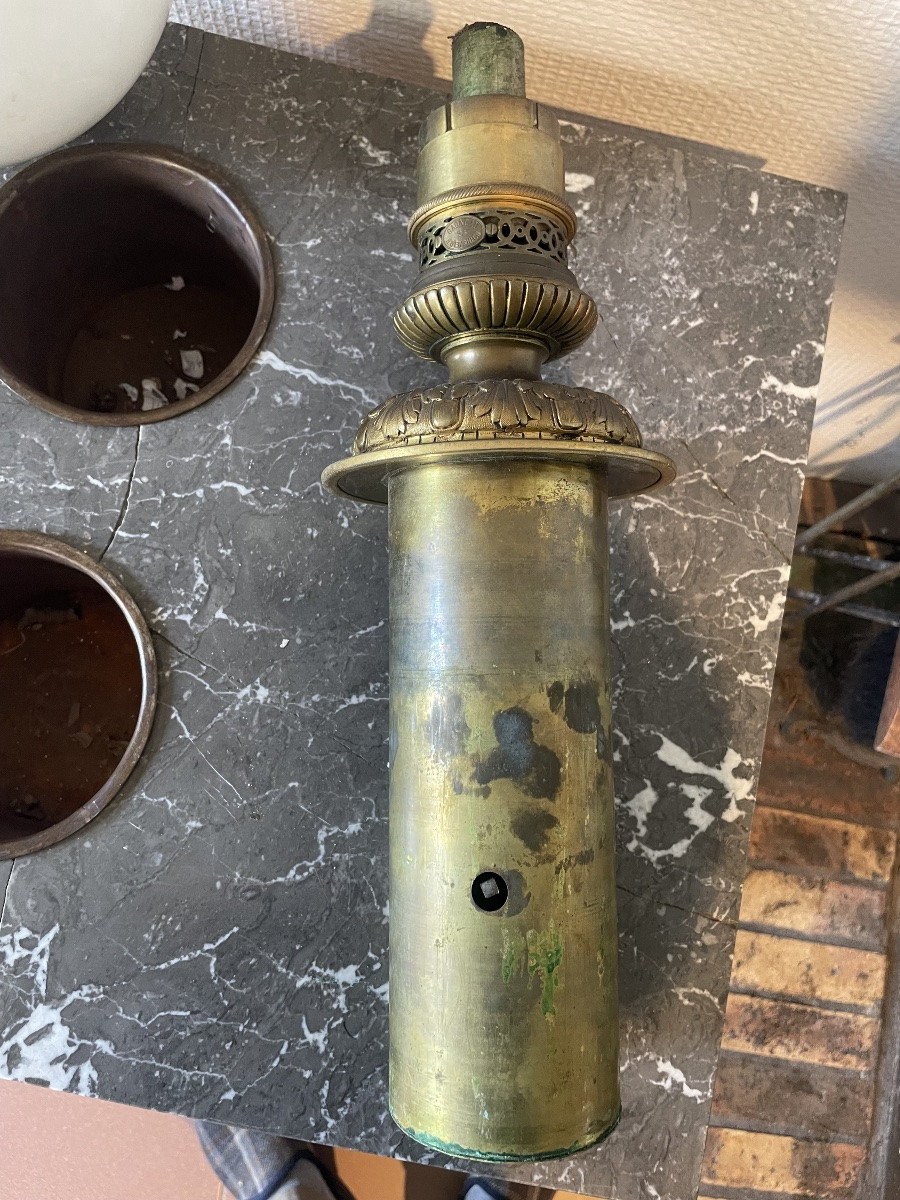 Pair Of Blue Earthenware Oil Lamps Mounted On Gilt Bronze Bases-photo-6