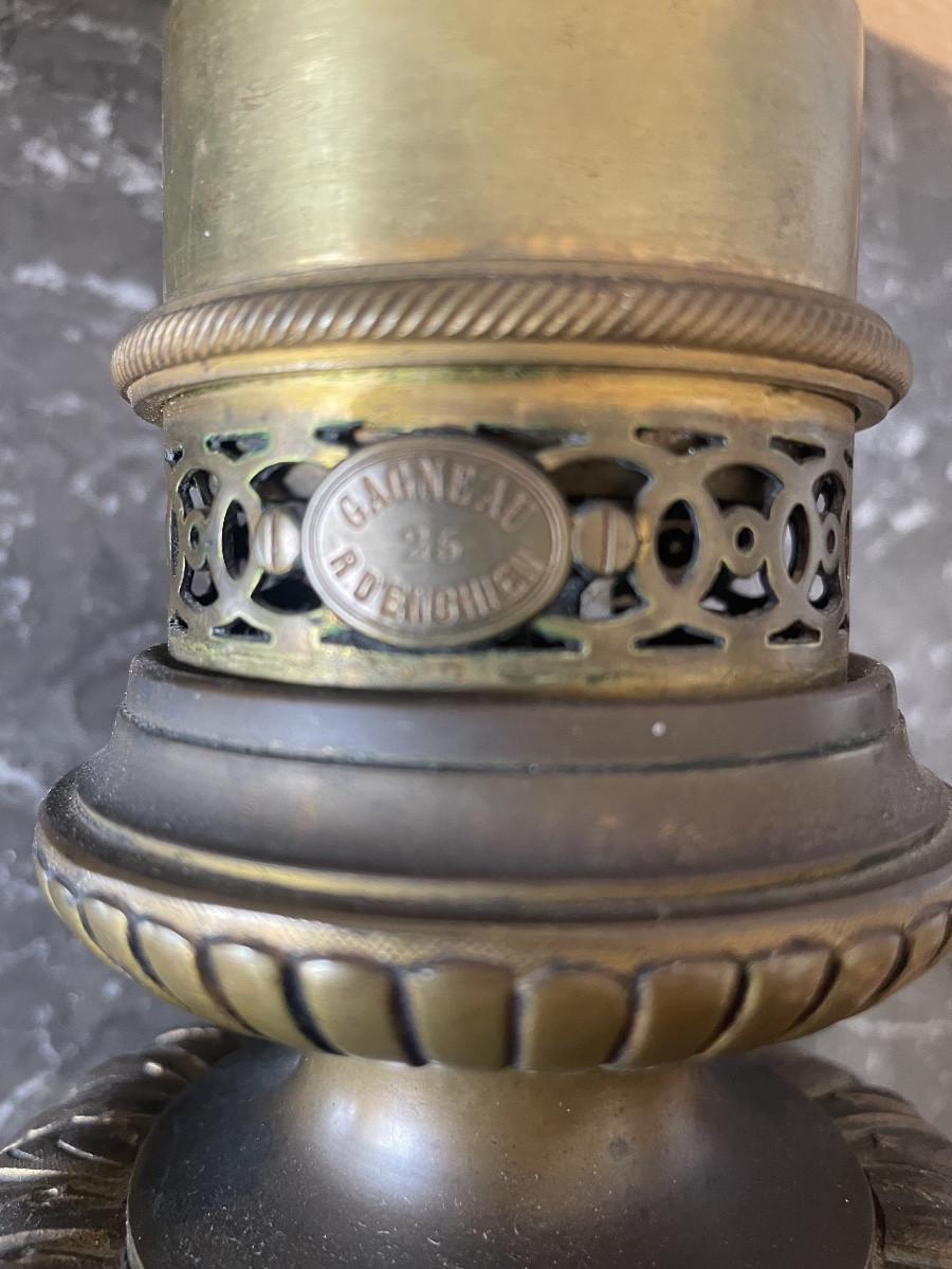 Pair Of Blue Earthenware Oil Lamps Mounted On Gilt Bronze Bases-photo-7