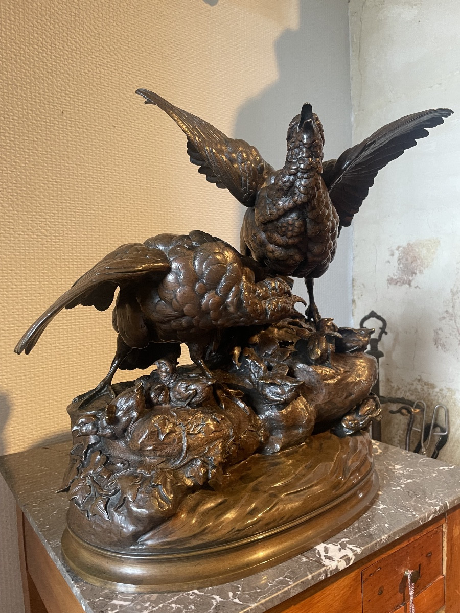 Pair Of Partridges By Alfred Barye-photo-2