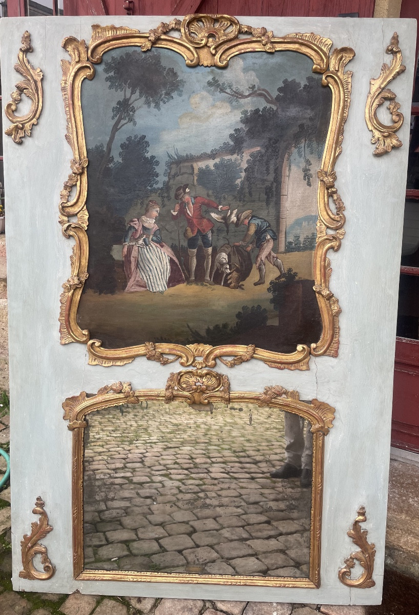  Louis XV Period Overmantel Mirror With A Gallant Scene Decoration 