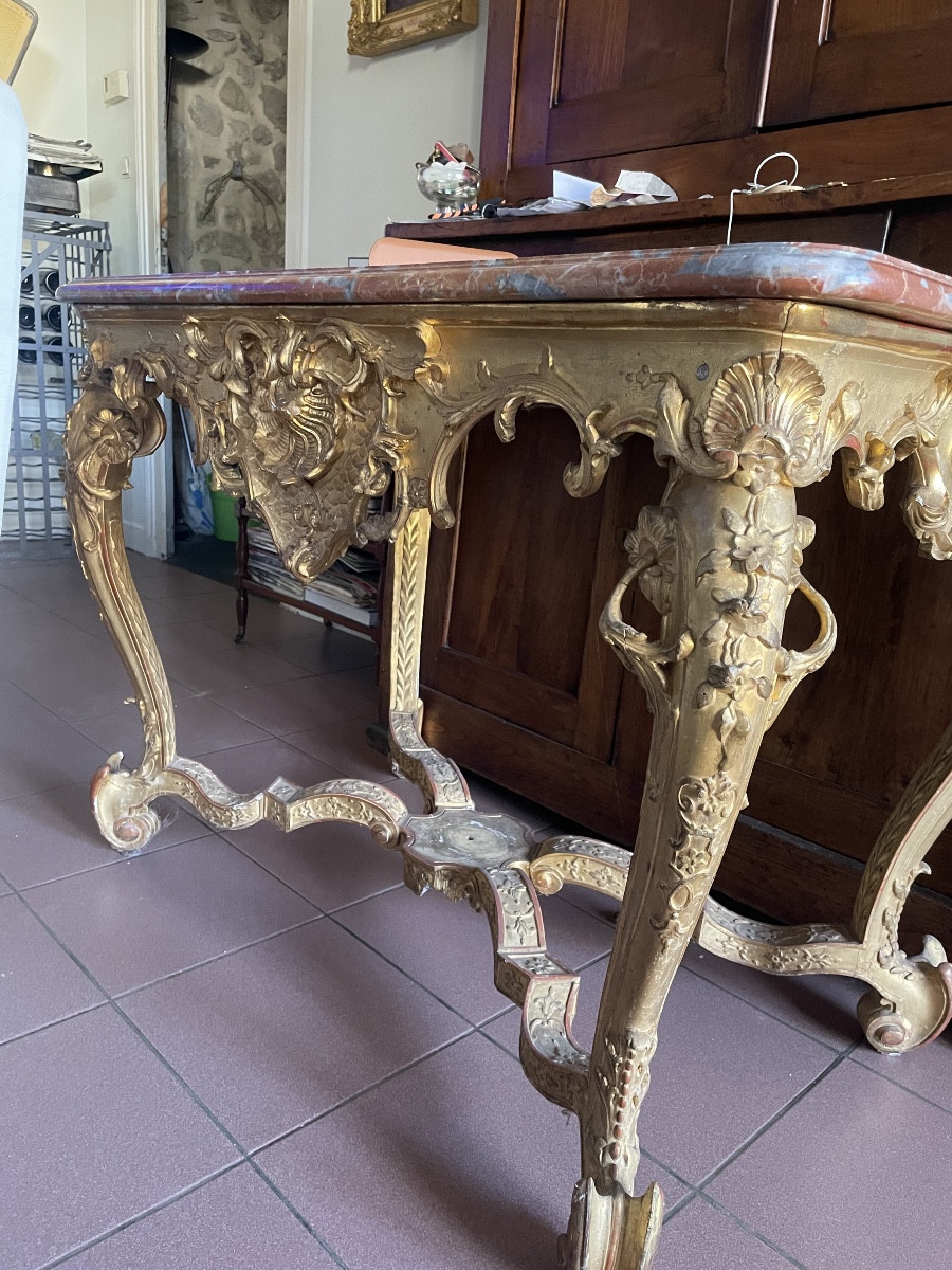 Table à gibier d’époque régence en bois doré -photo-3