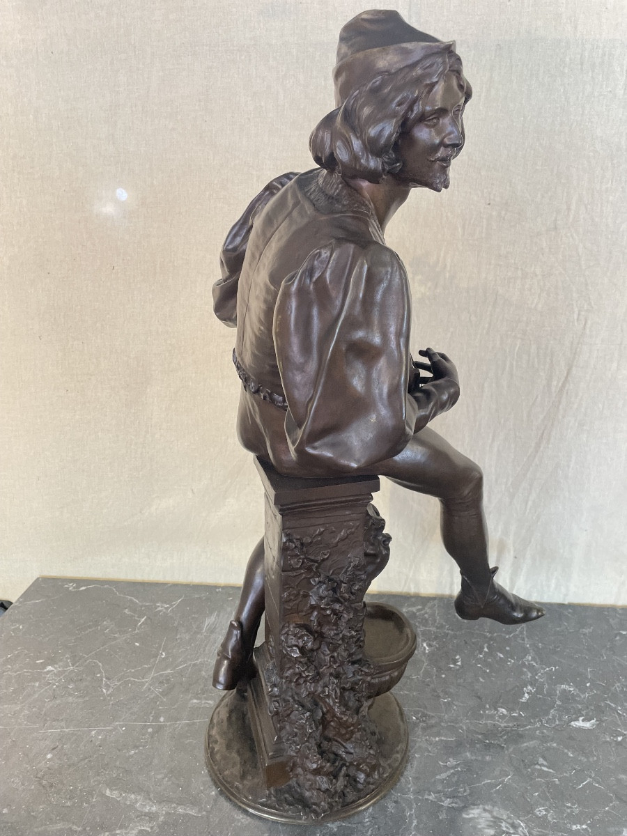 Bronze By Paul Fournier Depicting A Mandolin Player Or Minstrel-photo-2