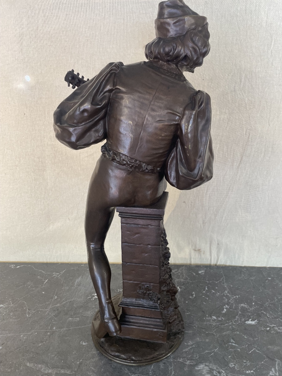 Bronze By Paul Fournier Depicting A Mandolin Player Or Minstrel-photo-3