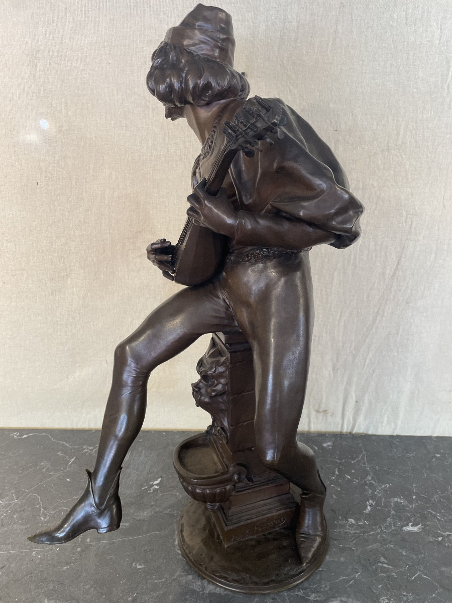 Bronze By Paul Fournier Depicting A Mandolin Player Or Minstrel-photo-4