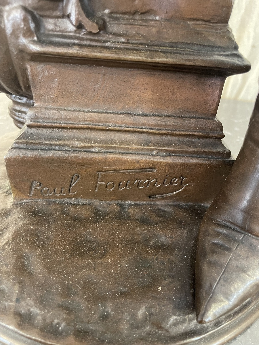 Bronze By Paul Fournier Depicting A Mandolin Player Or Minstrel-photo-2