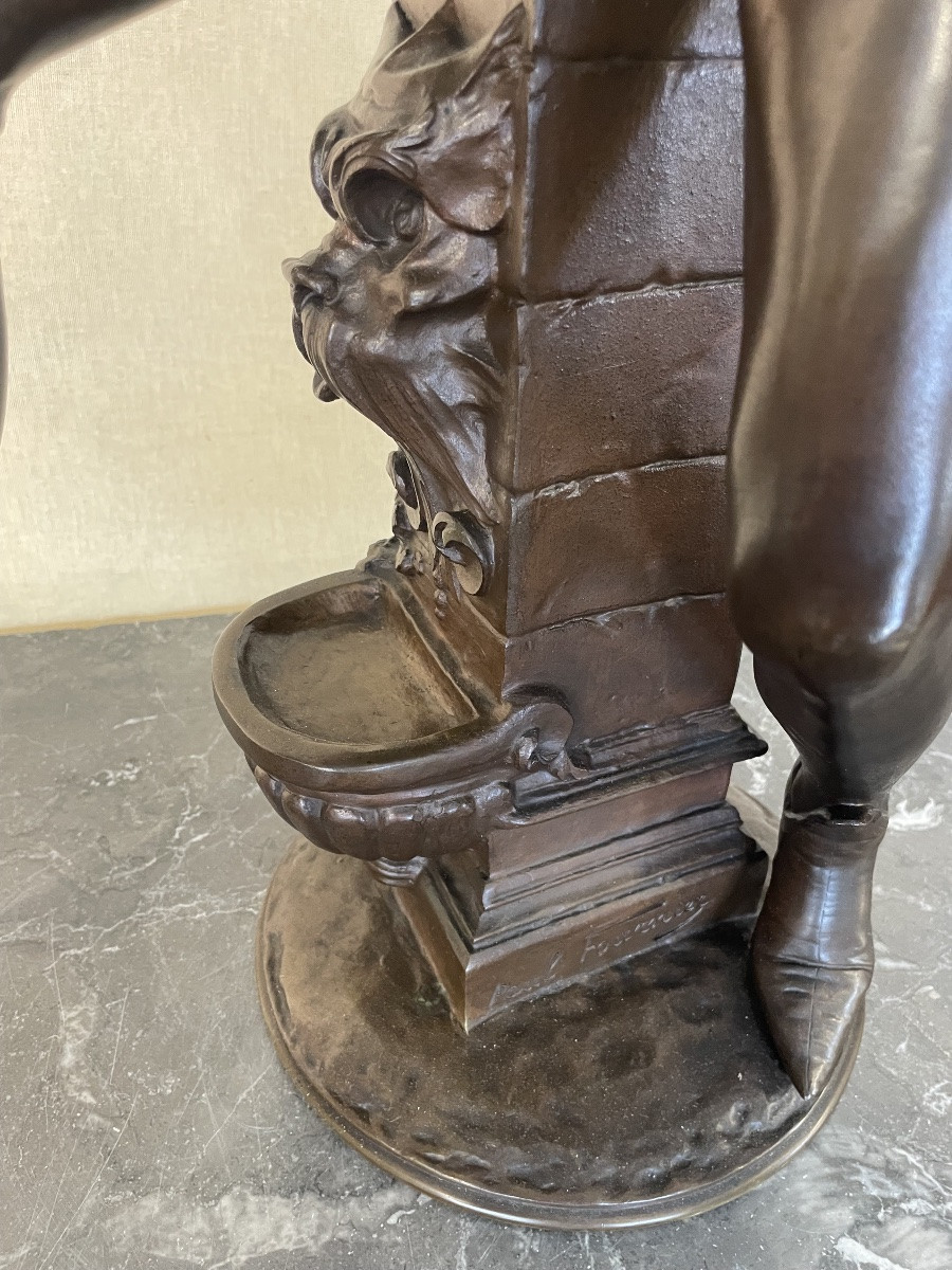 Bronze By Paul Fournier Depicting A Mandolin Player Or Minstrel-photo-3