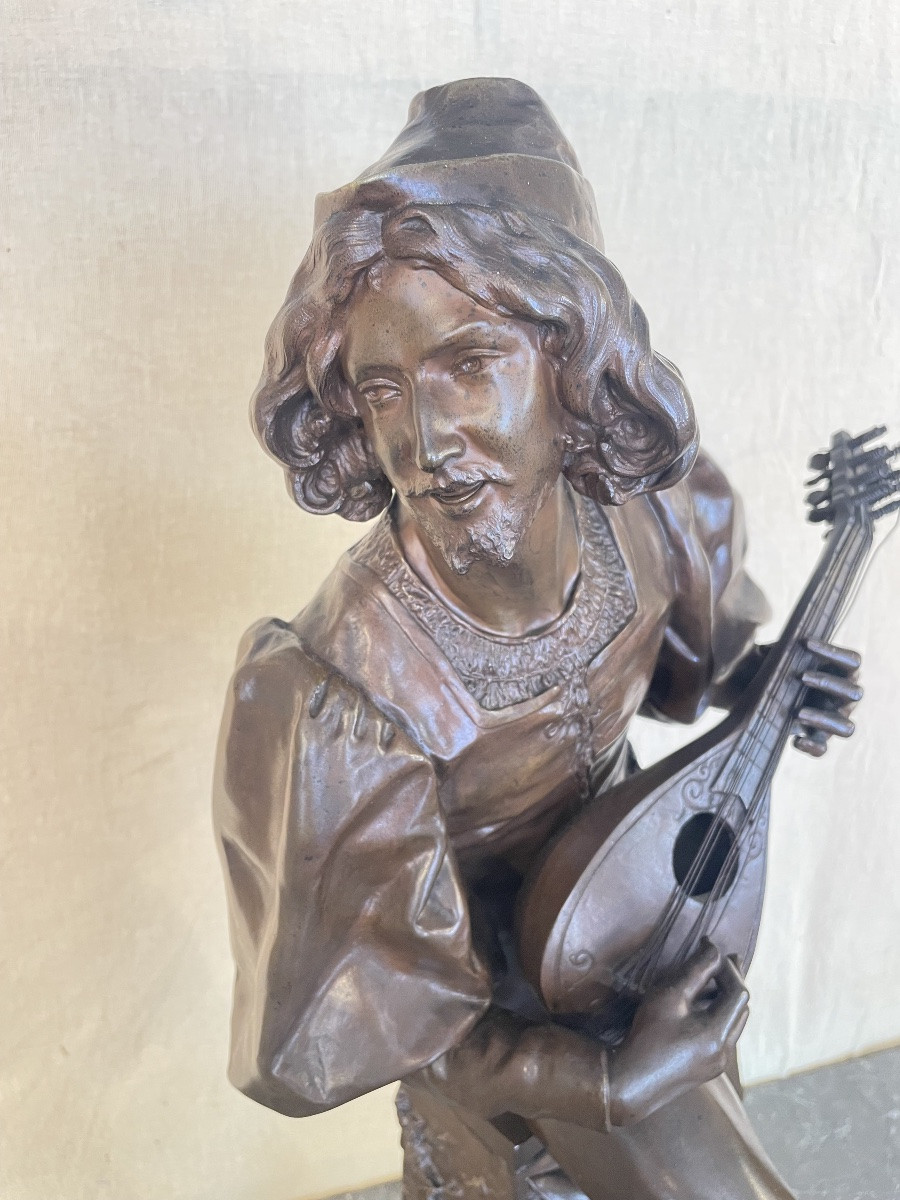 Bronze By Paul Fournier Depicting A Mandolin Player Or Minstrel-photo-4