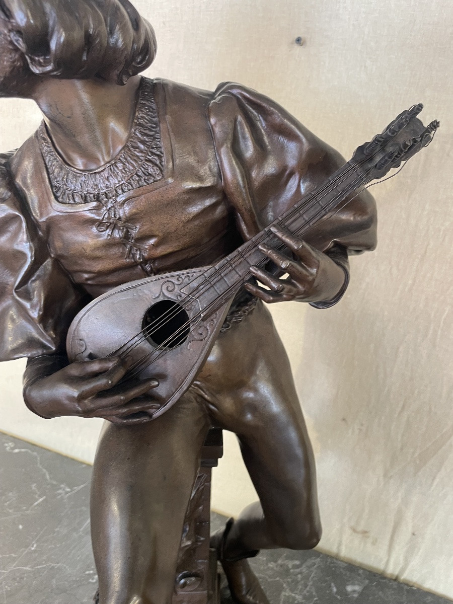 Bronze By Paul Fournier Depicting A Mandolin Player Or Minstrel-photo-5