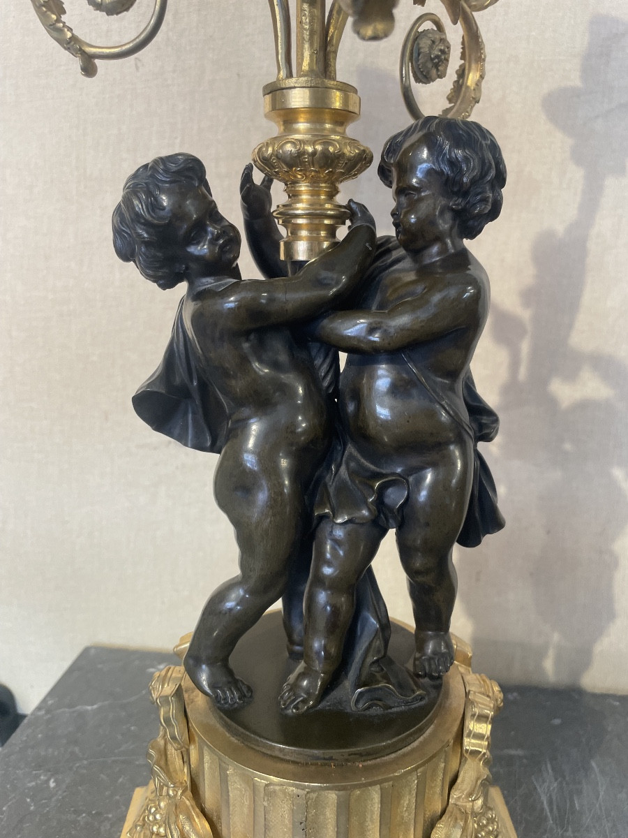 Paire de candélabres en bronze à 2 patines époque Napoléon III -photo-2