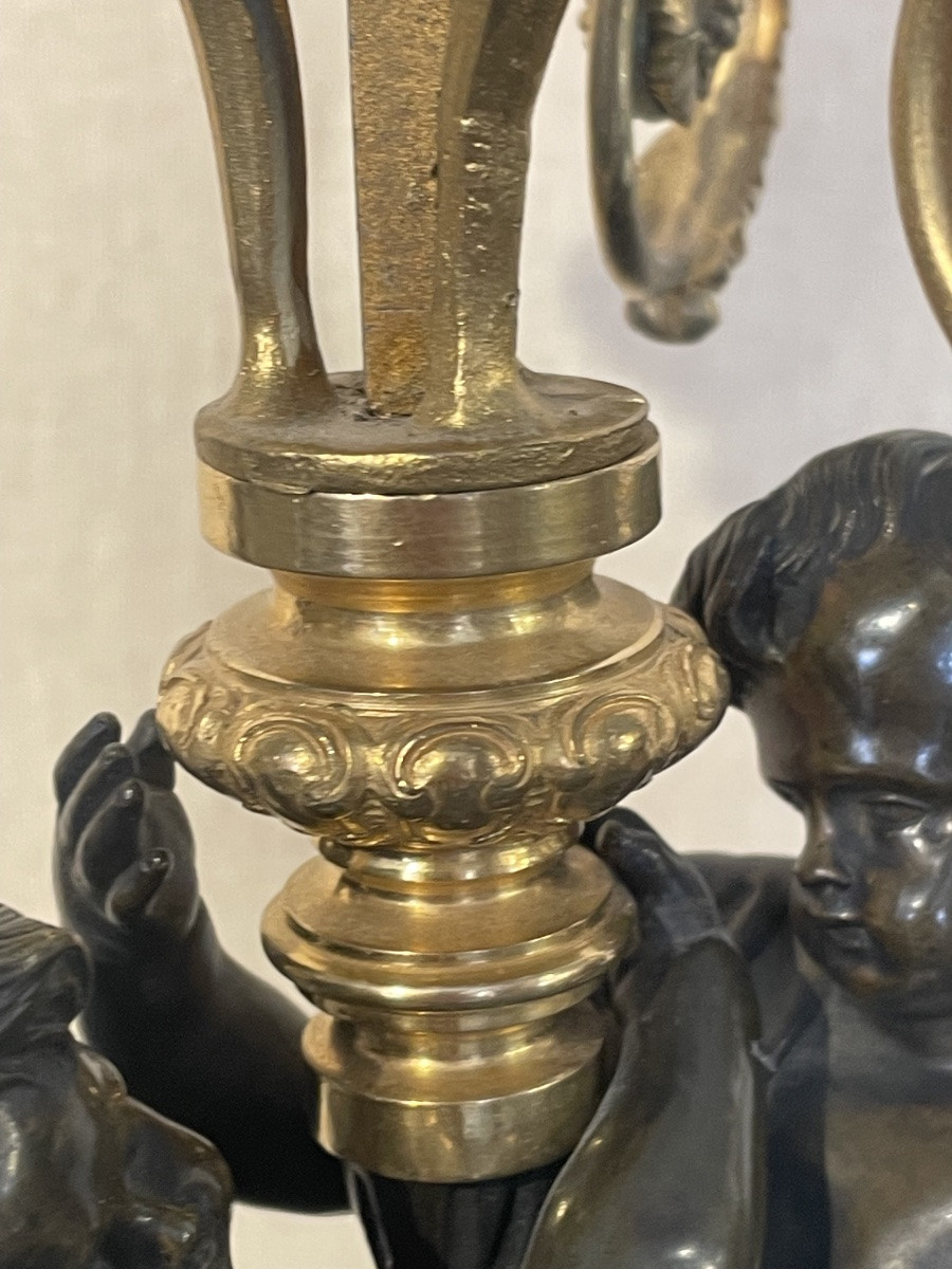 Paire de candélabres en bronze à 2 patines époque Napoléon III -photo-4