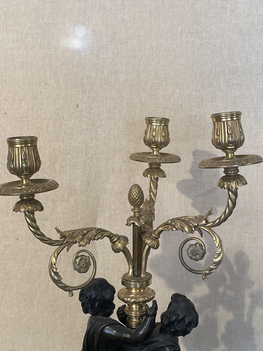 Paire de candélabres en bronze à 2 patines époque Napoléon III -photo-7