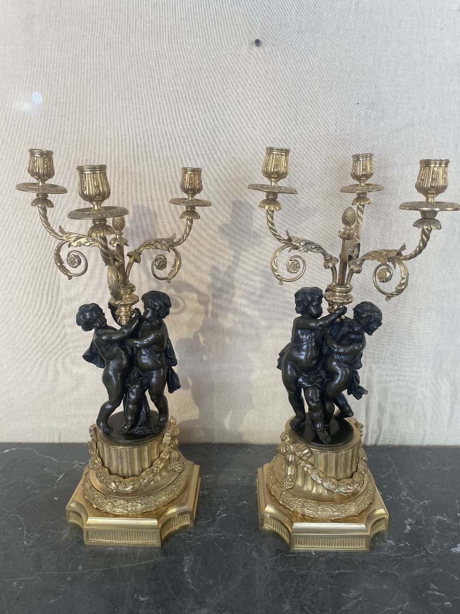 Paire de candélabres en bronze à 2 patines époque Napoléon III 