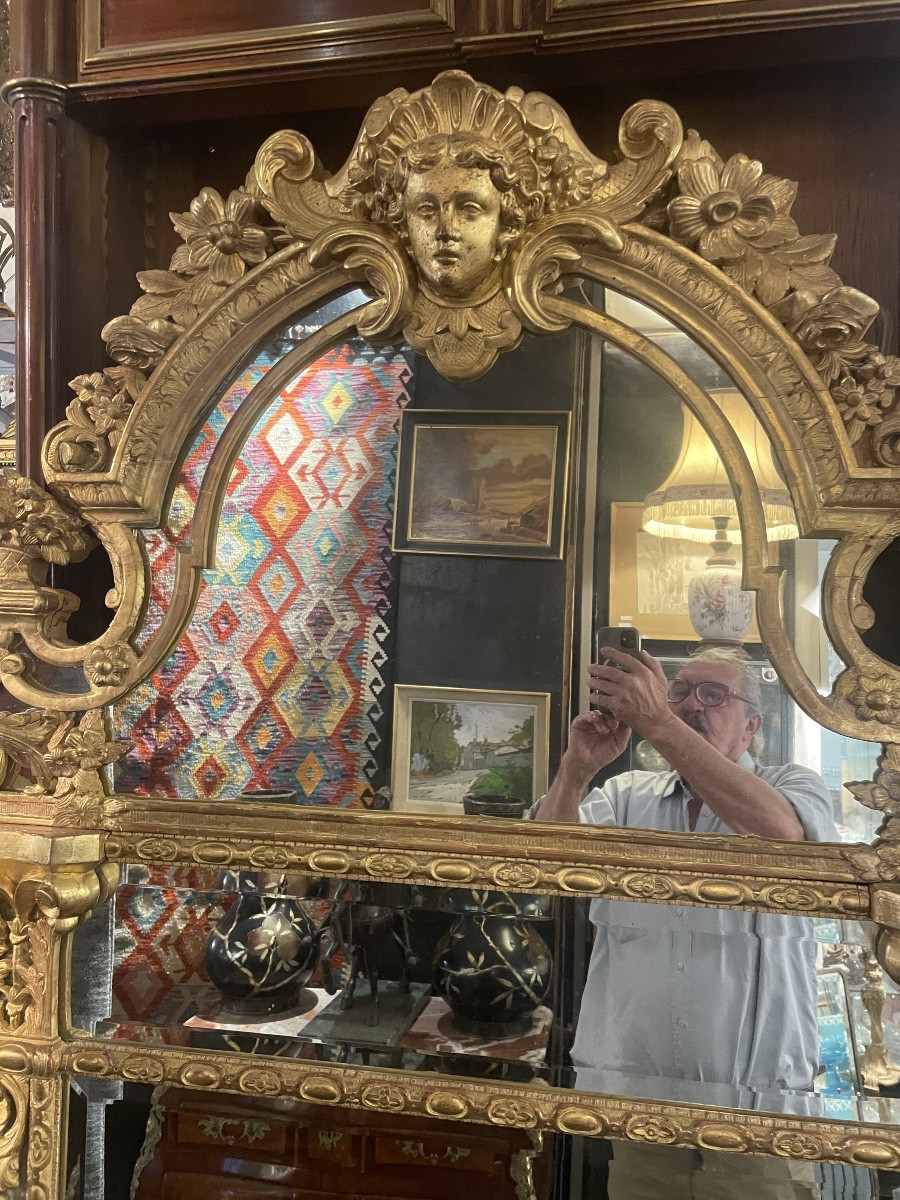 Louis XIV Style Gilded Wood Caryatid Mirror-photo-3