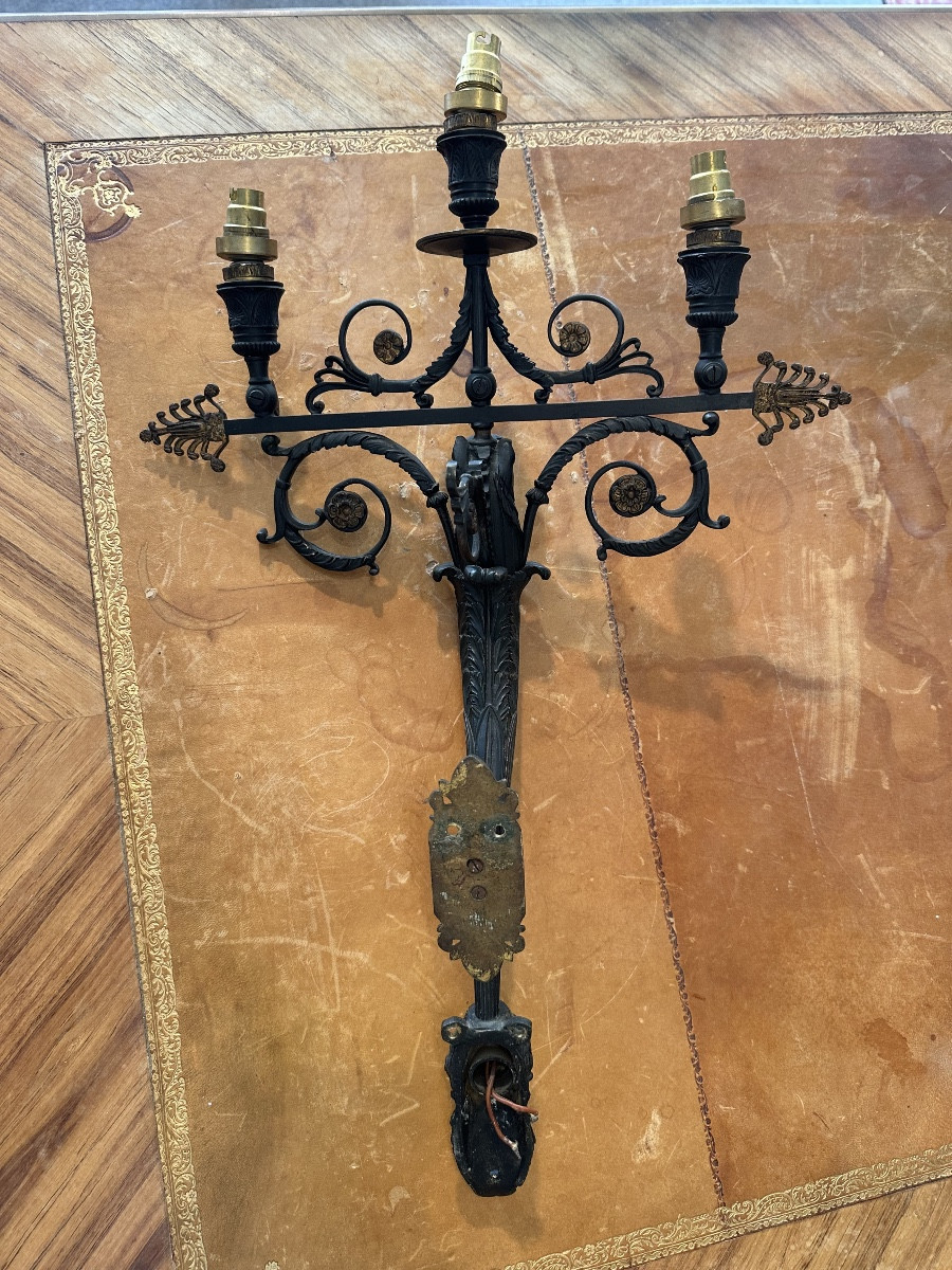 Pair Of Empire Period Bronze Sconces-photo-2