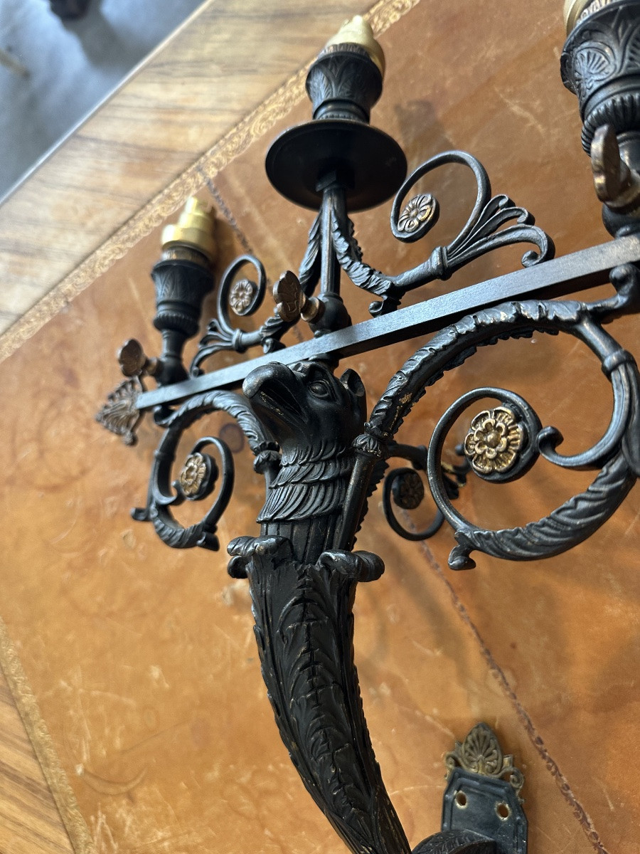 Pair Of Empire Period Bronze Sconces-photo-1