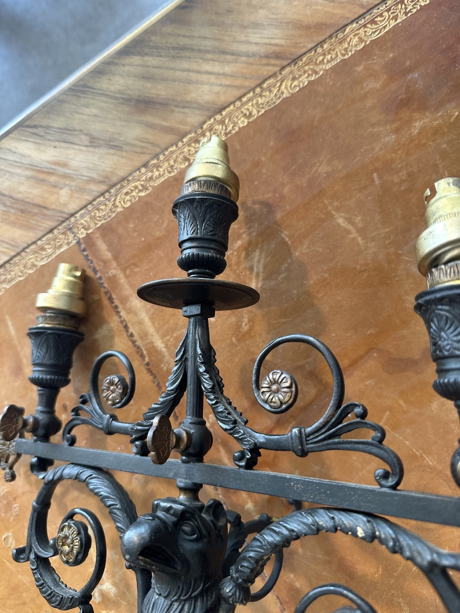 Pair Of Empire Period Bronze Sconces-photo-2