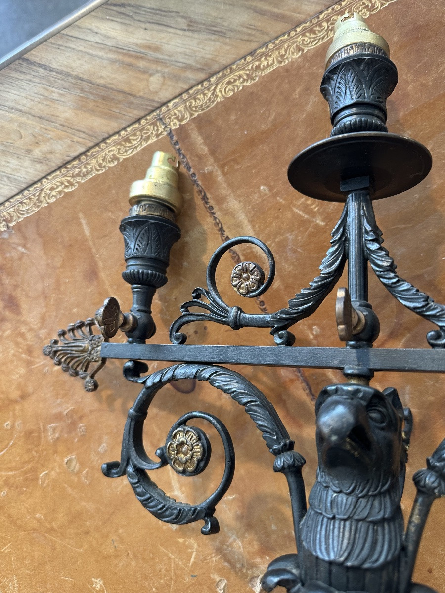 Pair Of Empire Period Bronze Sconces-photo-3