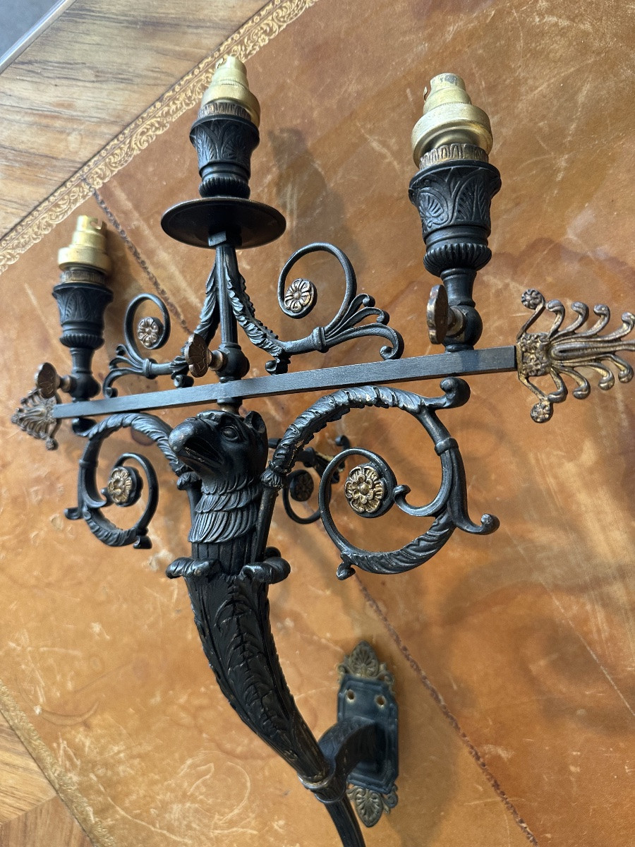 Pair Of Empire Period Bronze Sconces-photo-5