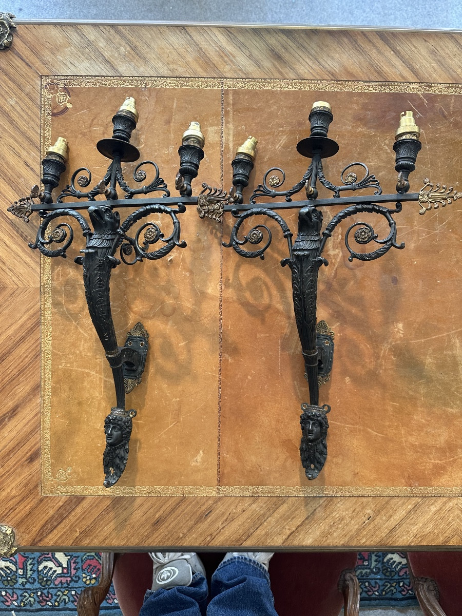 Pair Of Empire Period Bronze Sconces