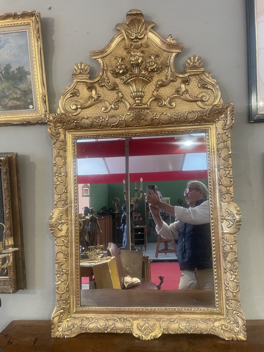 Antique Louis XV Mirror Made Of Carved And Gilded Wood 