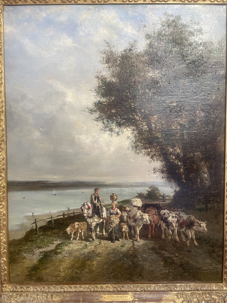 Oil On Canvas Depicting The Return Of The Herd, By J. Veyrassat-photo-2
