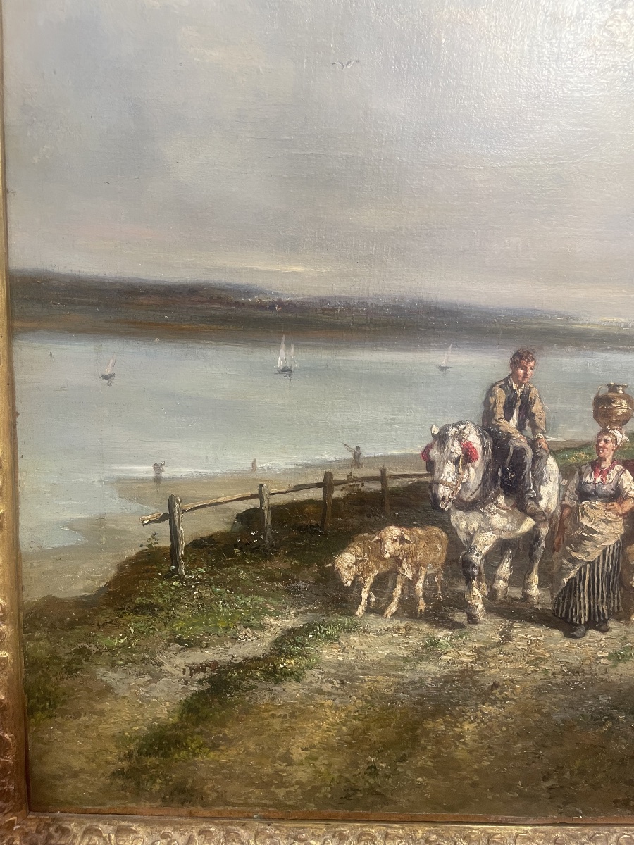 Oil On Canvas Depicting The Return Of The Herd, By J. Veyrassat-photo-1