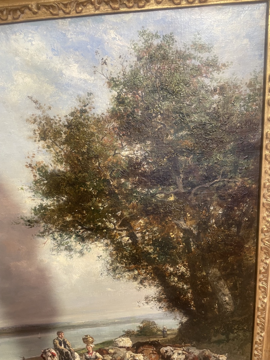 Oil On Canvas Depicting The Return Of The Herd, By J. Veyrassat-photo-3