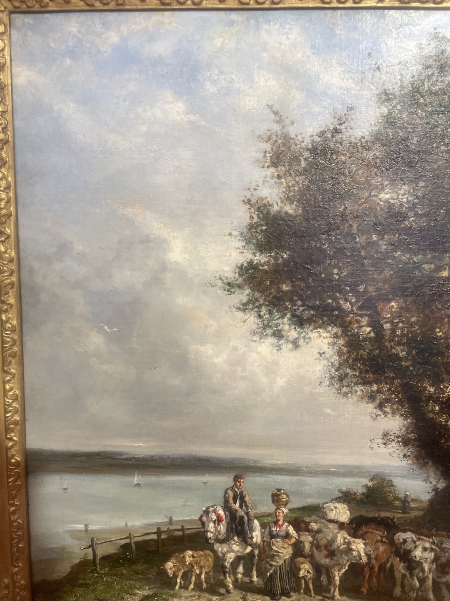 Oil On Canvas Depicting The Return Of The Herd, By J. Veyrassat-photo-4