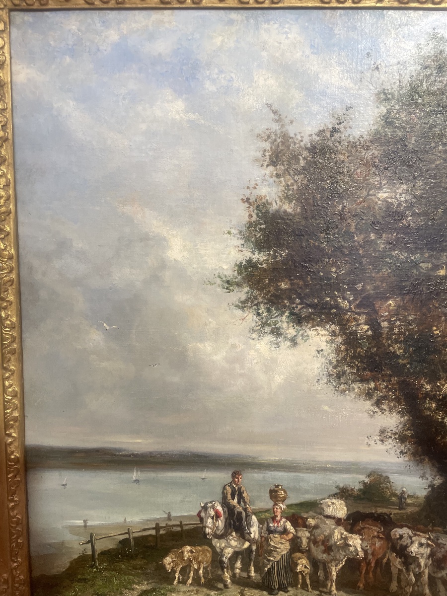 Oil On Canvas Depicting The Return Of The Herd, By J. Veyrassat-photo-5