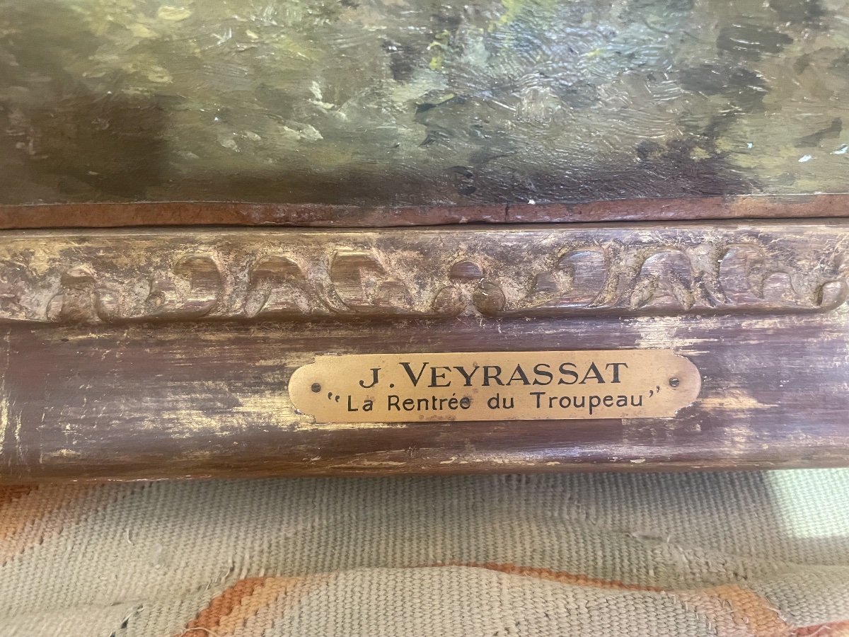 Oil On Canvas Depicting The Return Of The Herd, By J. Veyrassat-photo-6