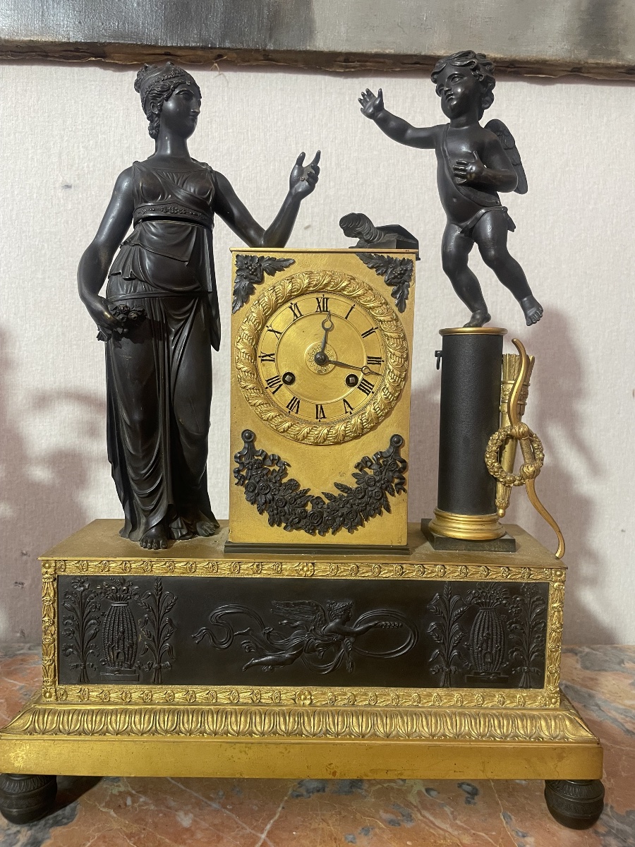 Empire-era Bronze Clock With Two Patinas 