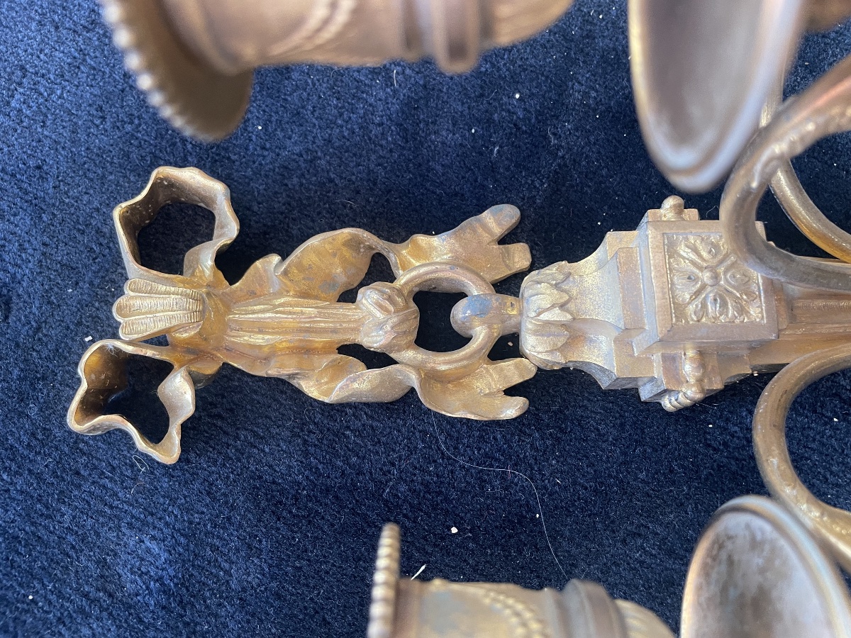 Pair Of Louis XVI-style Wall Sconces In Gilded Bronze -photo-1