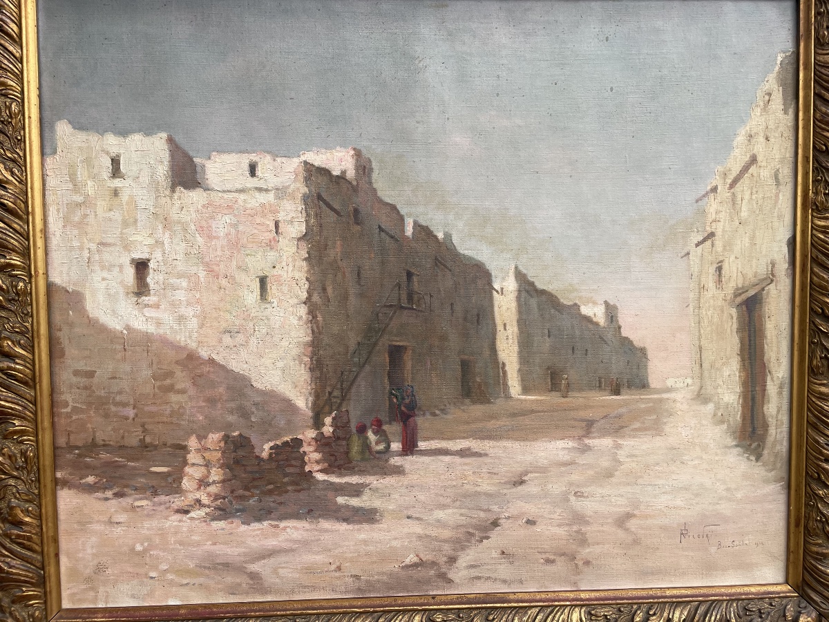 Oil On Canvas Depicting The Main Street Of Bou Saïda, Signed And Dated P. Nicolai 1912-photo-2