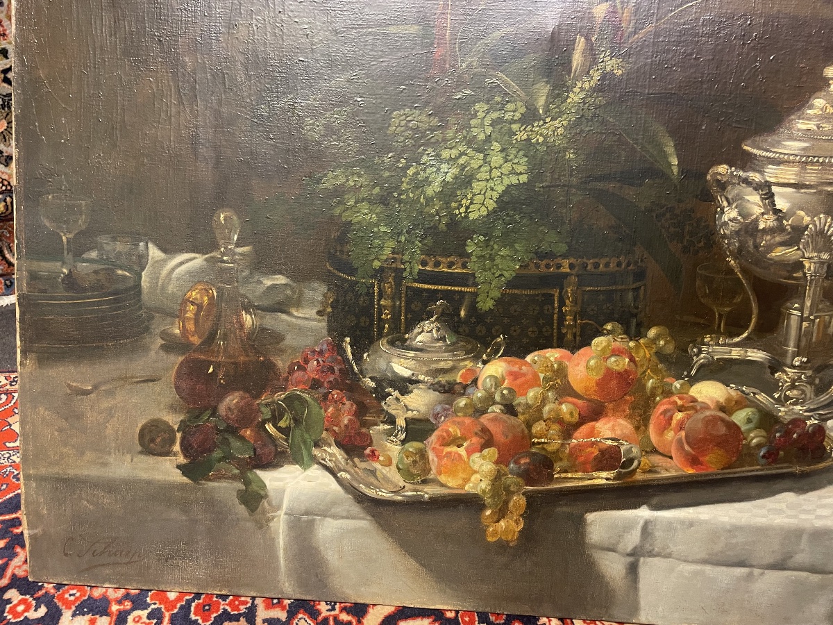 Oil On Canvas Depicting A Still Life With Fruit -photo-4