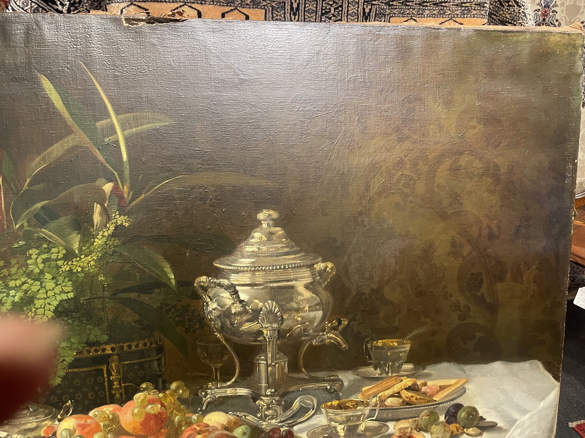 Oil On Canvas Depicting A Still Life With Fruit -photo-1