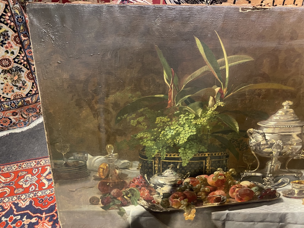 Oil On Canvas Depicting A Still Life With Fruit -photo-2