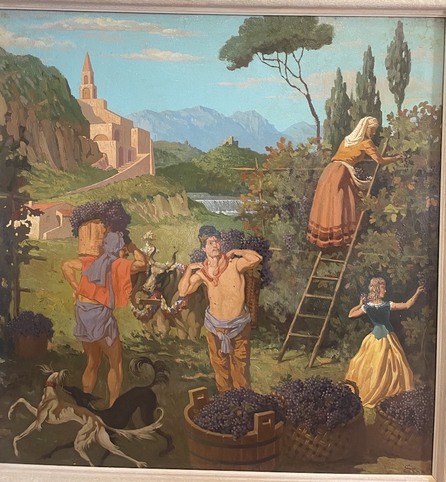 Huile sur panneau d’isorel monogrammé  E. T. Pour emesto Amos Tomba représentant les vendanges -photo-2